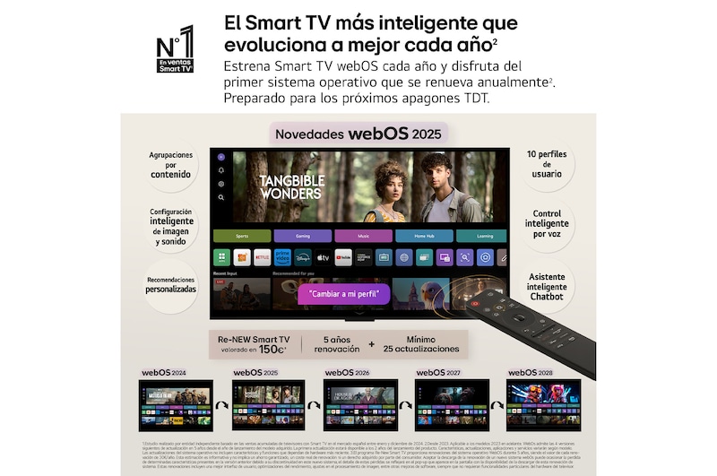 Vista del salón de una lujosa casa. Un hombre está viendo una película en su televisor LG OLED TV montado en la pared. El diseño del televisor combina a la perfección con la pared y el estilo del salón.