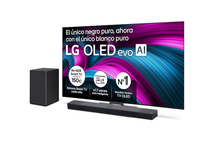 Vista frontal del Pack Smart TV LG OLED evo AI C5 77 pulgadas 4K 2025 + Barra de Sonido SC9S OLED77C5ELB