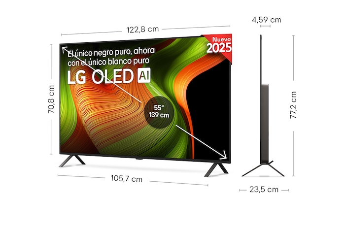 Vista en ligero ángulo del televisor LG OLED evo AI C5E 4K Smart TV.