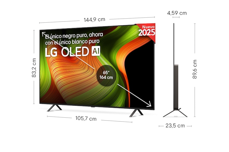 Vista en ligero ángulo del televisor LG OLED evo AI C5E 4K Smart TV.