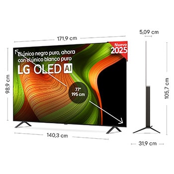 Vista en ligero ángulo del televisor LG OLED evo AI C5E 4K Smart TV.
