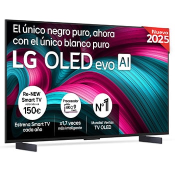 Vista frontal del televisor LG OLED evo AI C5 4K Smart TV. En la pantalla aparecen el distintivo “12 Years of world number 1 OLED” y el logotipo LG OLED evo AI 2025.