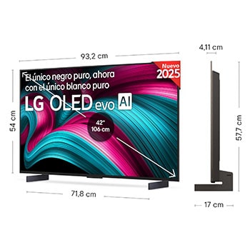 Vista en ligero ángulo del televisor LG OLED evo AI C5E 4K Smart TV.