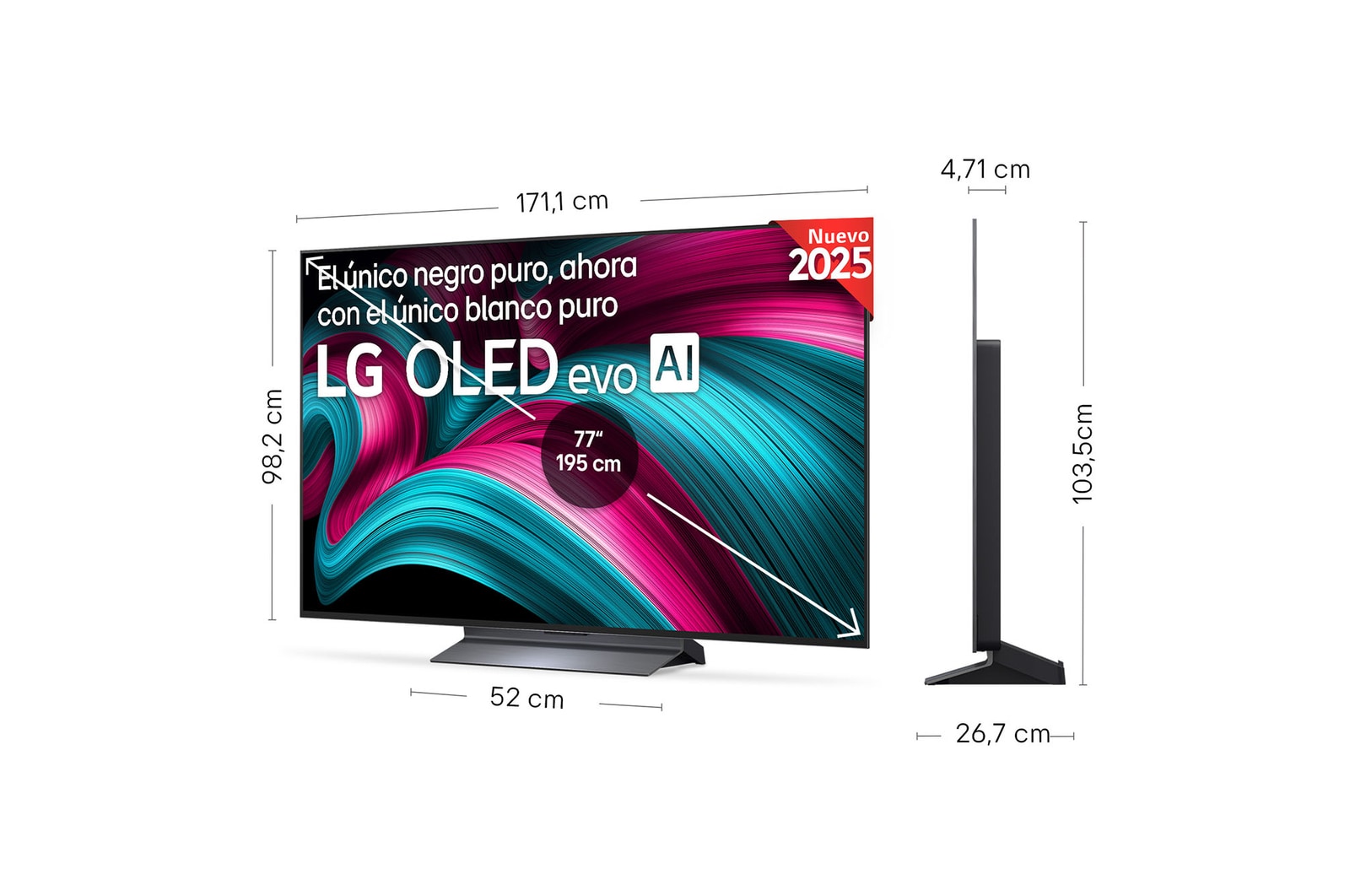 Vista en ligero ángulo del televisor LG OLED evo AI C5E 4K Smart TV.