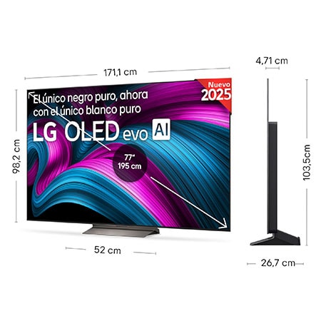 Vista en ligero ángulo del televisor LG OLED evo AI C5E 4K Smart TV.