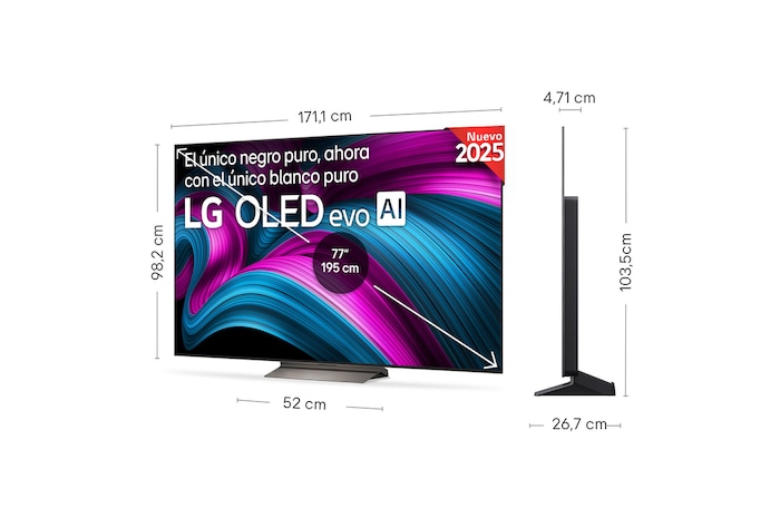 Vista en ligero ángulo del televisor LG OLED evo AI C5E 4K Smart TV.