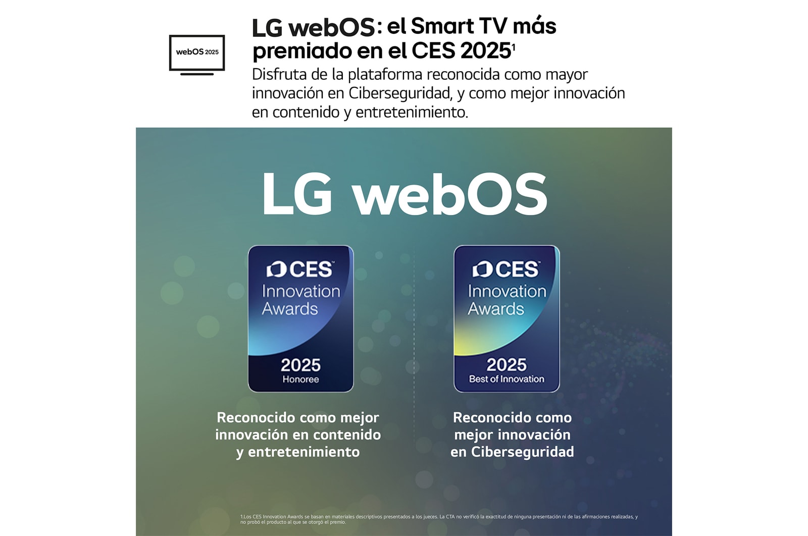En la pantalla de un televisor LG OLED TV se muestra la página de inicio de webOS 25 llena de aplicaciones y contenidos de entretenimiento. Junto al televisor está el mando a distancia LG AI Magic Remote. El botón AI está iluminado como si se hubiera activado con la voz del usuario. A su lado se puede ver una burbuja de texto que cambia a Mi cuenta. El texto breve explica cómo los usuarios pueden sincronizar su voz a su perfil personal para facilitar la navegación y recibir recomendaciones personalizadas.