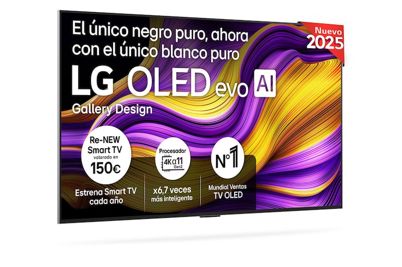 Vista frontal del Smart TV LG OLED evo AI G5 55 pulgadas 4K 2025 OLED55G55LW