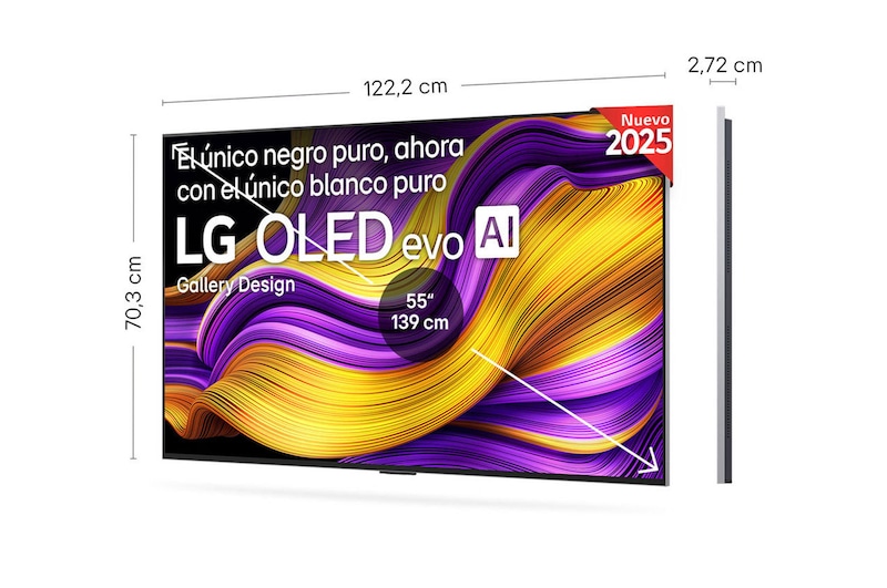 Vista lateral inclinada hacia la izquierda del televisor LG OLED evo AI G5 4K Smart TV.