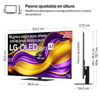 Vista lateral inclinada hacia la izquierda del televisor LG OLED evo AI G5 4K Smart TV.