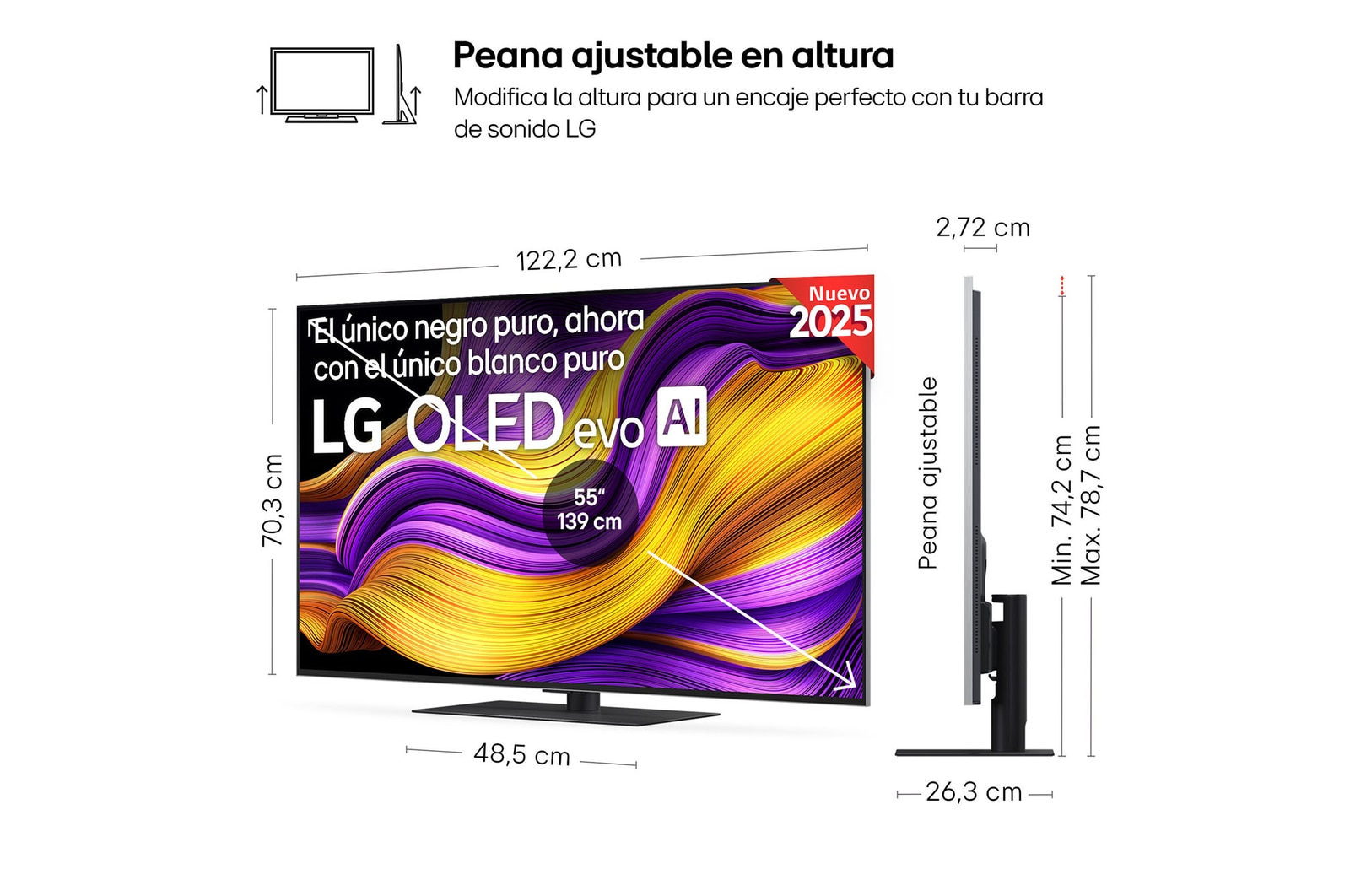 Vista lateral inclinada hacia la izquierda del televisor LG OLED evo AI G5 4K Smart TV.