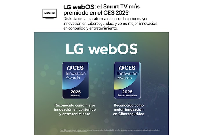En la pantalla de un televisor LG OLED TV se muestra la página de inicio de webOS 25 llena de aplicaciones y contenidos de entretenimiento. Junto al televisor está el mando a distancia LG AI Magic Remote. El botón AI está iluminado como si se hubiera activado con la voz del usuario. A su lado se puede ver una burbuja de texto que cambia a Mi cuenta. El texto breve explica cómo los usuarios pueden sincronizar su voz a su perfil personal para facilitar la navegación y recibir recomendaciones personalizadas.