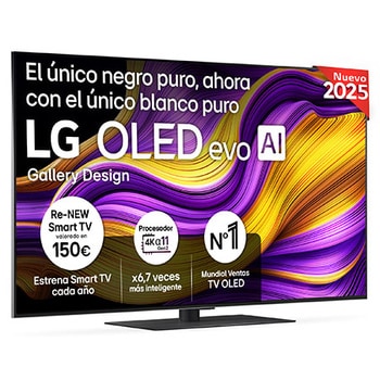 Vista frontal del televisor LG OLED evo AI G5 4K Smart TV. En la pantalla aparecen el distintivo “12 Years of world number 1 OLED” y el logotipo LG OLED evo AI 2025.