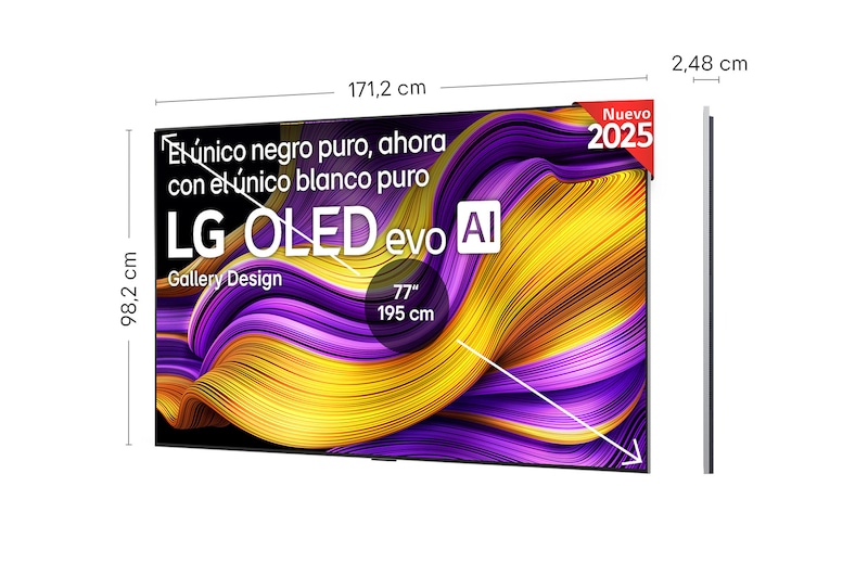 Vista lateral inclinada hacia la izquierda del televisor LG OLED evo AI G5 4K Smart TV.