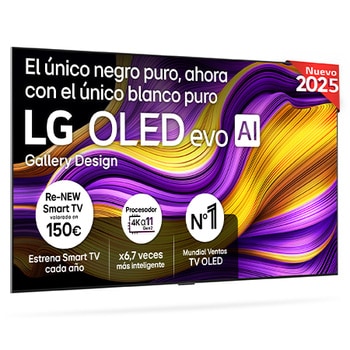 Vista frontal del televisor LG OLED evo AI G5 4K Smart TV. En la pantalla aparecen el distintivo “12 Years of world number 1 OLED” y el logotipo LG OLED evo AI 2025.