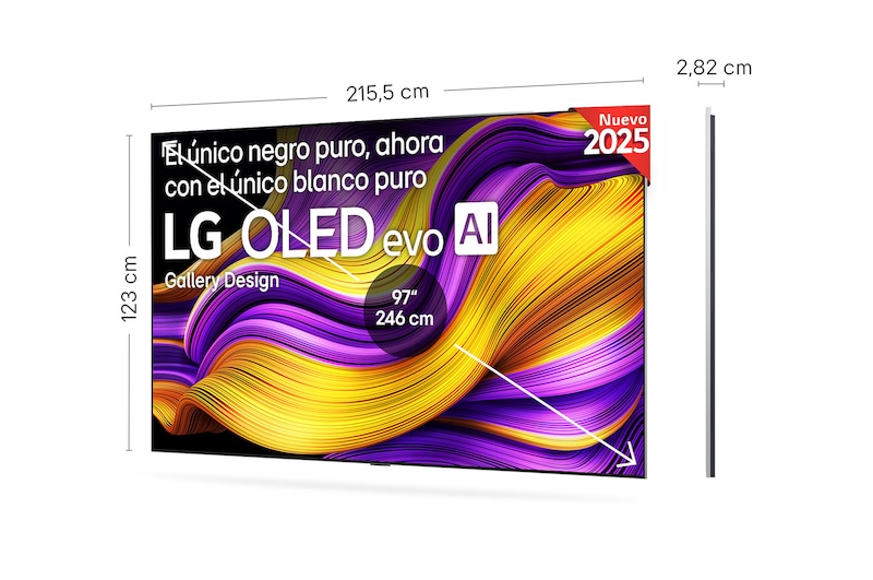 Vista lateral inclinada hacia la izquierda del televisor LG OLED evo AI G5 4K Smart TV.