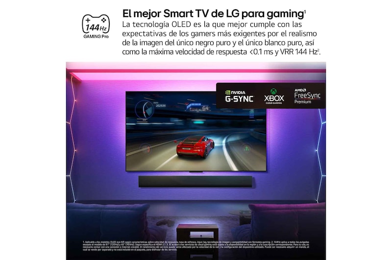 Primer plano de la pantalla de un televisor LG OLED mostrando cómo funciona la búsqueda por IA. Se ha abierto una pequeña ventana de chat que muestra cómo el usuario preguntó qué juegos deportivos están disponibles. La búsqueda por IA respondió a través del chat y mostrando miniaturas del contenido disponible. También hay un aviso para preguntar a Microsoft Copilot.