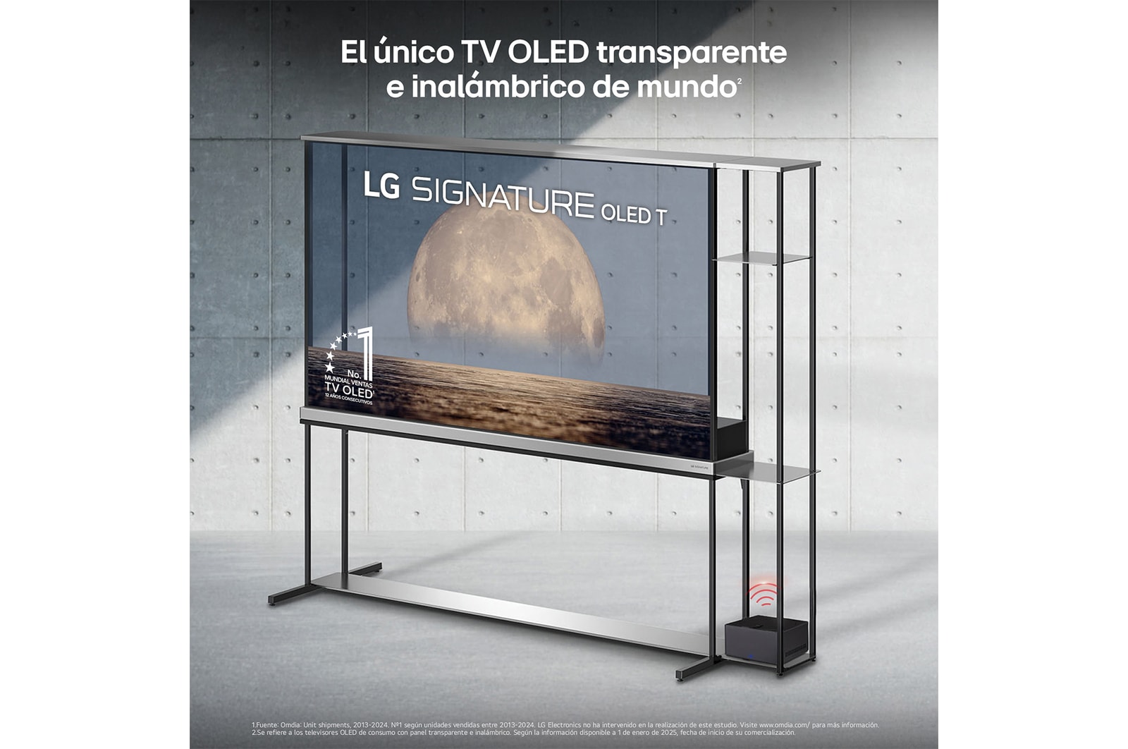 Vista frontal de Smart TV LG OLED SIGNATURE AI T4 Transparente e inalámbrico 77 pulgadas 4K 2025 OLED77T49LA