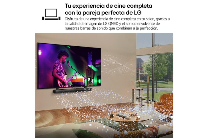 LG AI Magic Remote in front of an LG TV screen. On the screen is a personalized greeting from the LG AI with custom keywords based on the user's search and watch history. By the remote is an icon and label showing that the AI Concierge functionality is easily accessible with one short press on the AI button. 