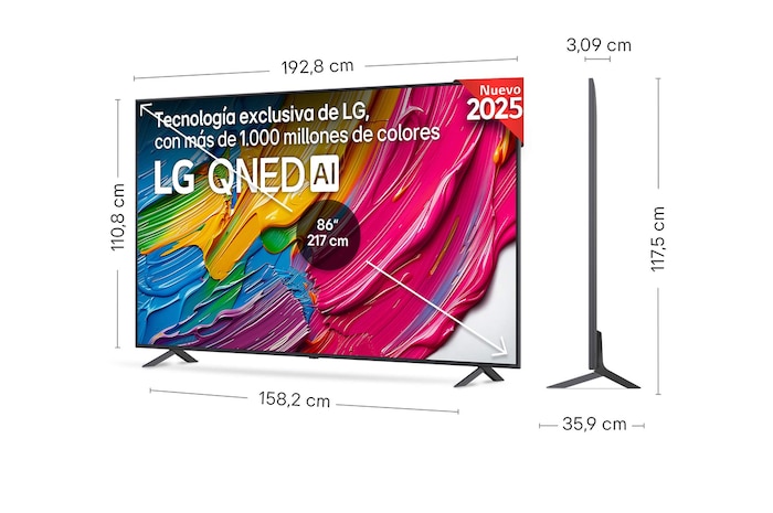 Vista trasera de un televisor LG QNED80