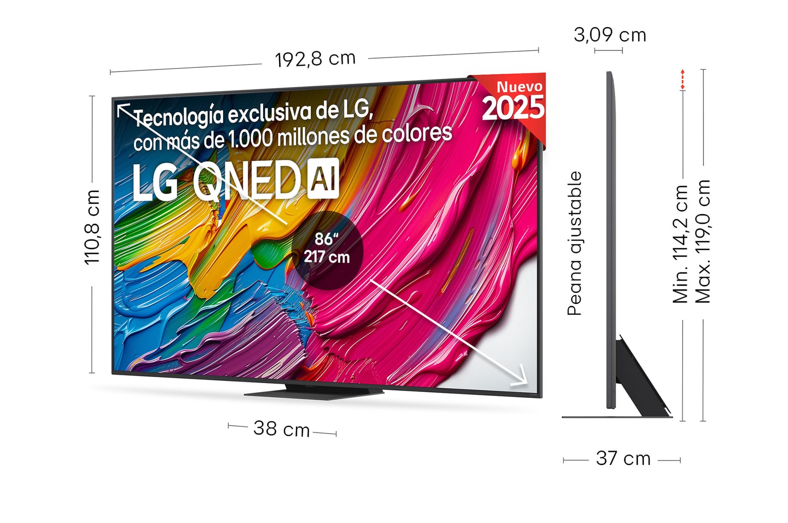Vista trasera de un televisor LG QNED81