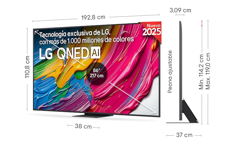 Vista trasera de un televisor LG QNED81