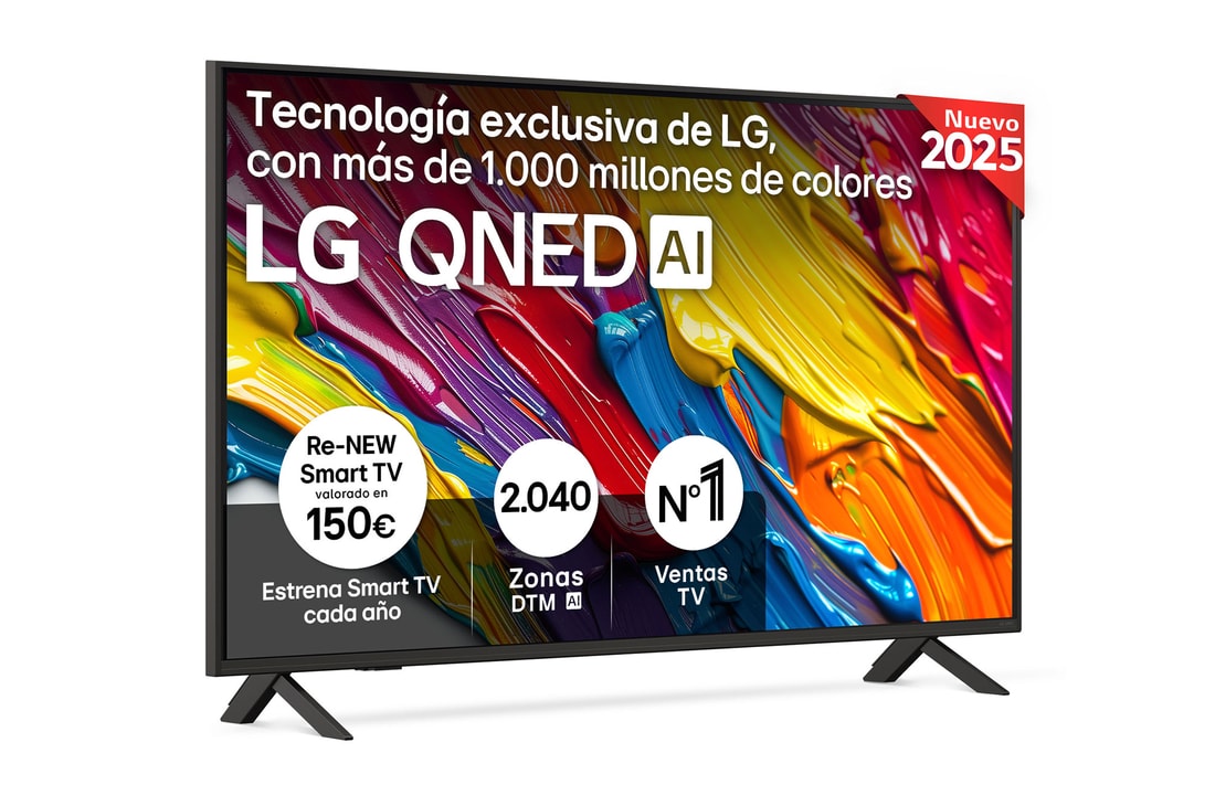 Front view of LG QNED82 TV, LG QNED Al Logo on the top corner. LG QNED TV 