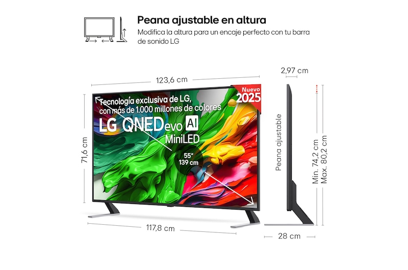 Vista trasera de un televisor LG QNED evo