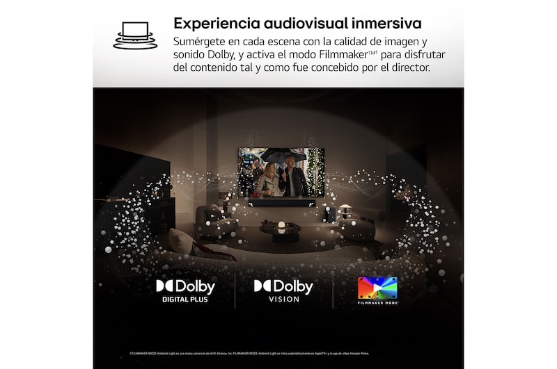 AI Magic Remote de LG en primer plano. El icono del botón AI está resaltado. En el fondo aparece la interfaz de usuario de webOS de LG. El cursor del ratón implica que se está usando el mando a distancia. El texto explica cómo las funciones del mando a distancia y los controles hacen que la navegación en webOS sea más sencilla. 