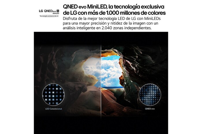 Vista lateral inclinada hacia la izquierda del televisor LG QNED evo