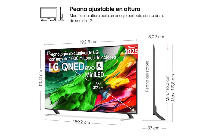 Vista trasera de un televisor LG QNED evo