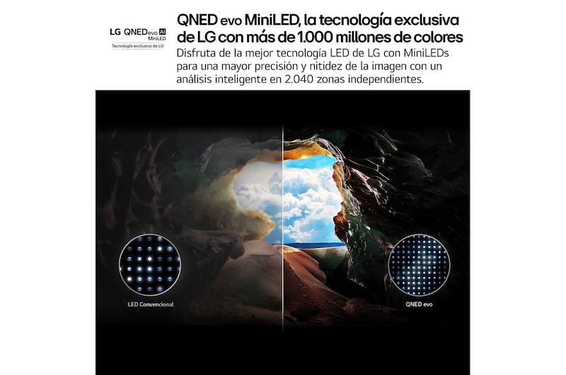 Vista lateral inclinada hacia la izquierda del televisor LG QNED evo 