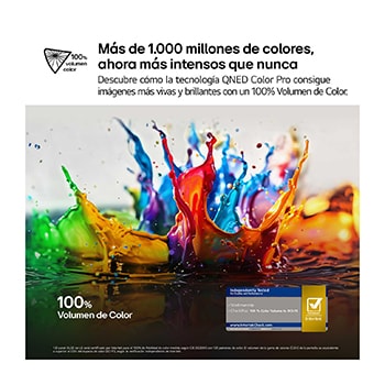 Vista frontal y lateral del televisor LG QNED evo AI 4K Smart TV en las que se muestran sus dimensiones (largo, ancho, alto y profundo).