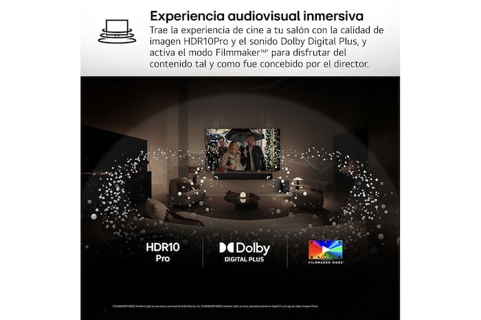 AI Magic Remote de LG en primer plano. El icono del botón AI está resaltado. En el fondo aparece la interfaz de usuario de webOS de LG. El cursor del ratón implica que se está usando el mando a distancia. El texto explica cómo las funciones del mando a distancia y los controles hacen que la navegación en webOS sea más sencilla. 