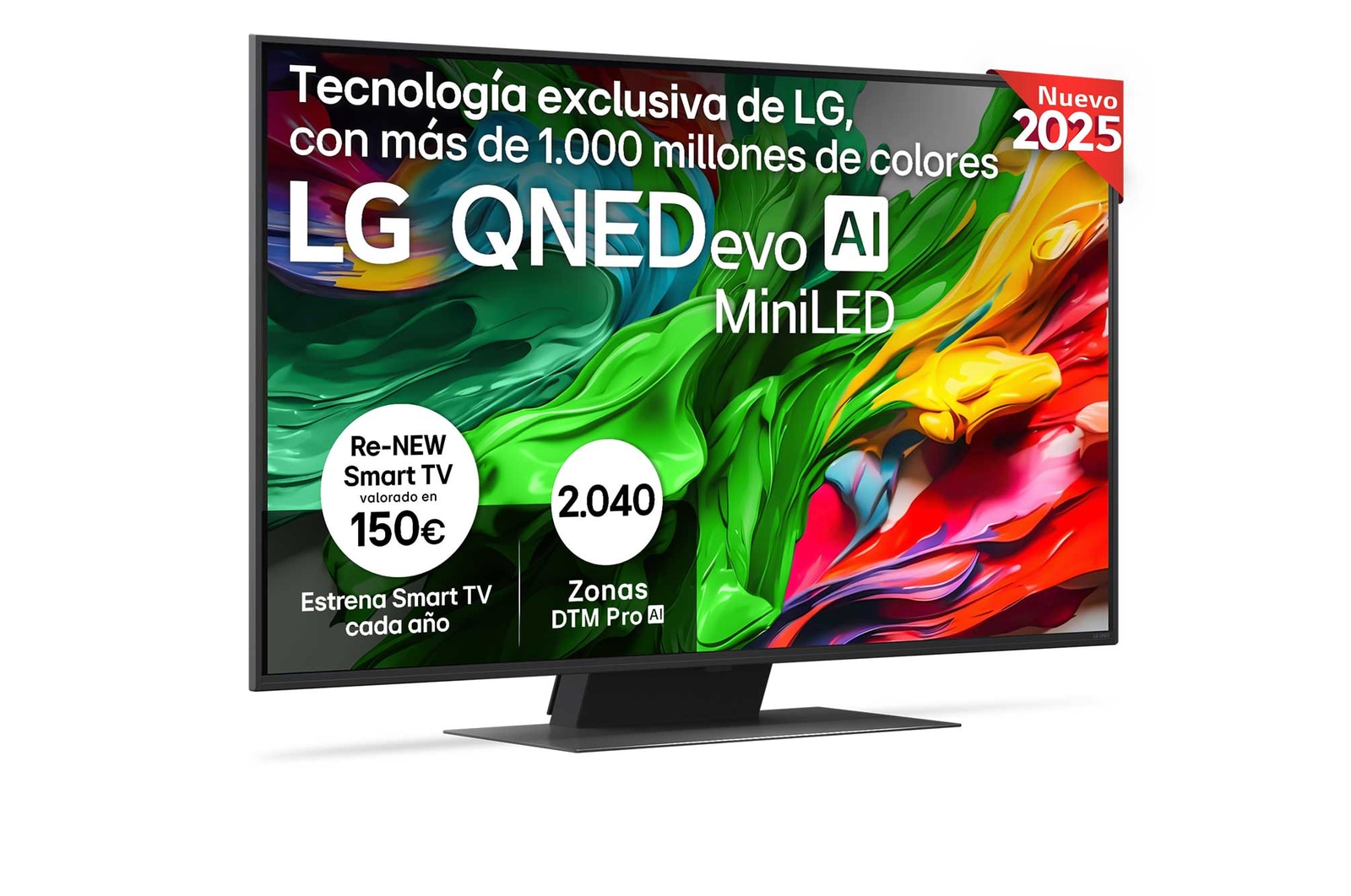 Vista lateral ligeramente inclinada hacia la derecha del televisor LG QNED evo