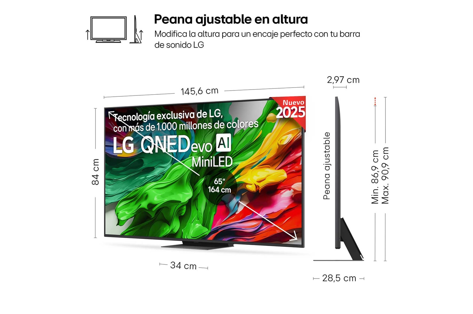 Vista trasera de un televisor LG QNED evo