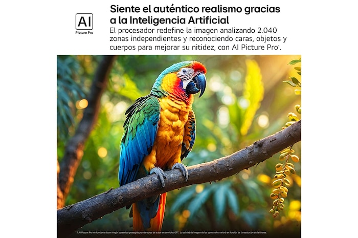 Salpicaduras de pintura de diversos colores brotan del suelo. Certificación 100% Color Volume a DCI-P3 por Intertrek. El título hace referencia a la nueva y exclusiva tecnología de vanguardia para obtener la amplia gama de colores de LG que te permite ver un color vívido en la pantalla.