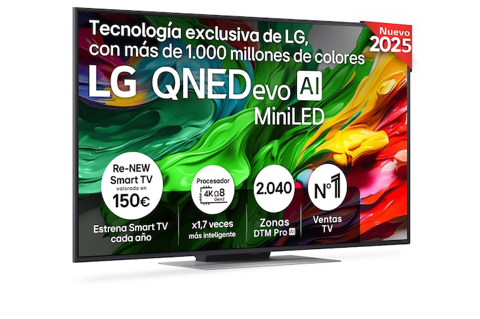 Vista frontal del Smart TV LG QNED evo AI QNED87 55 pulgadas MiniLED 4K 2025 55QNED87A6B