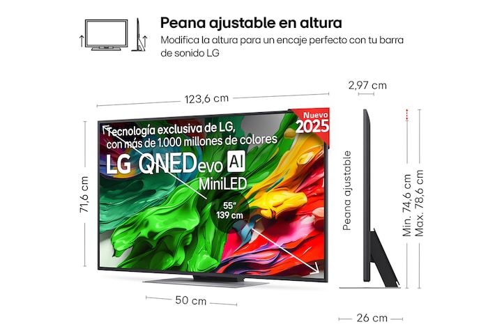 Vista en ligero ángulo del televisor LG OLED evo AI C5E 4K Smart TV.
