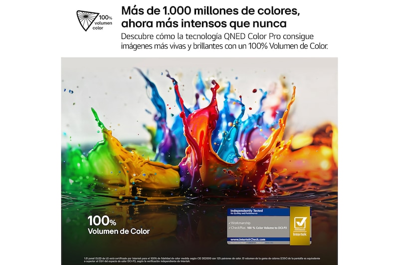 Vista frontal y lateral del televisor LG QNED evo AI 4K Smart TV en las que se muestran sus dimensiones (largo, ancho, alto y profundo).