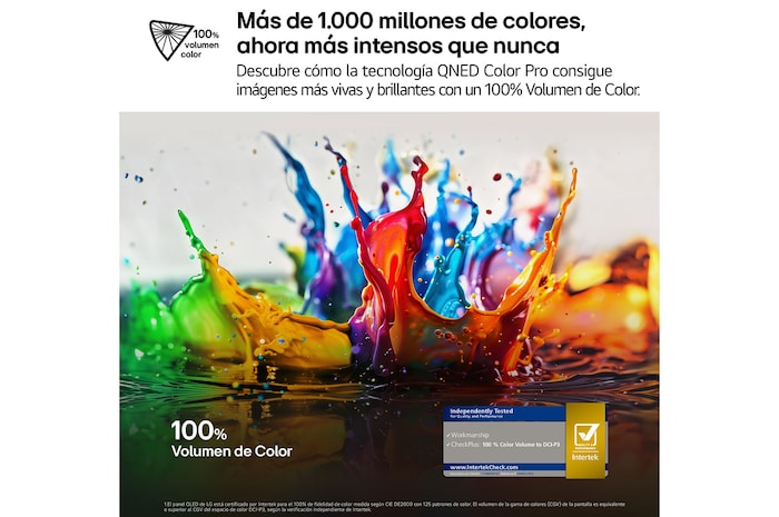 Vista frontal y lateral del televisor LG QNED evo AI 4K Smart TV en las que se muestran sus dimensiones (largo, ancho, alto y profundo).