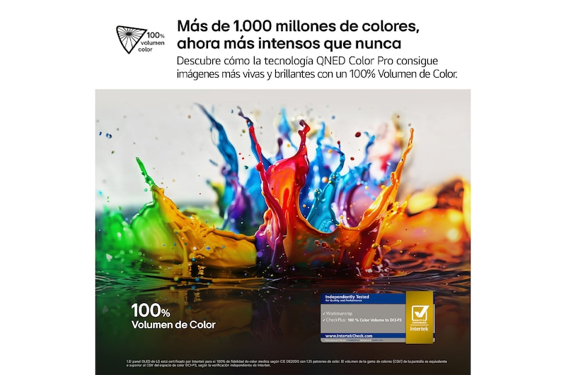 Splashes of paint burst from the floor up in diverse colors. Intertrek certification for 100% Color Volume to DCI-P3. The title talks about LG’s new and unique wide color gamut technology that allows you to see vivid color on your screen.