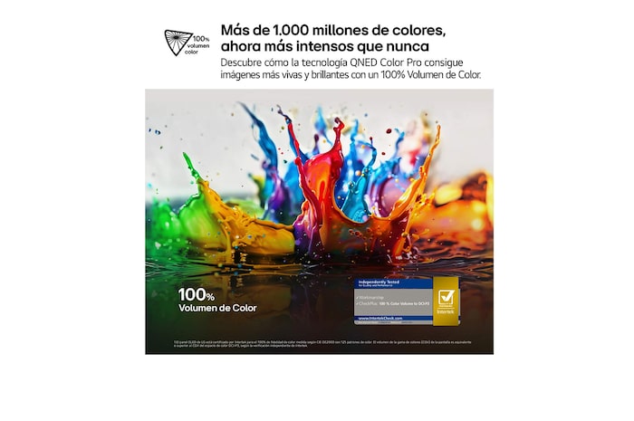 Splashes of paint burst from the floor up in diverse colors. Intertrek certification for 100% Color Volume to DCI-P3. The title talks about LG’s new and unique wide color gamut technology that allows you to see vivid color on your screen.