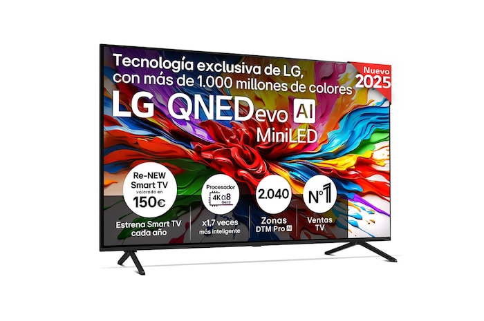 Vista frontal del Smart TV LG QNED evo AI QNED9E 55 pulgadas MiniLED 4K 2025 55QNED9EA6A