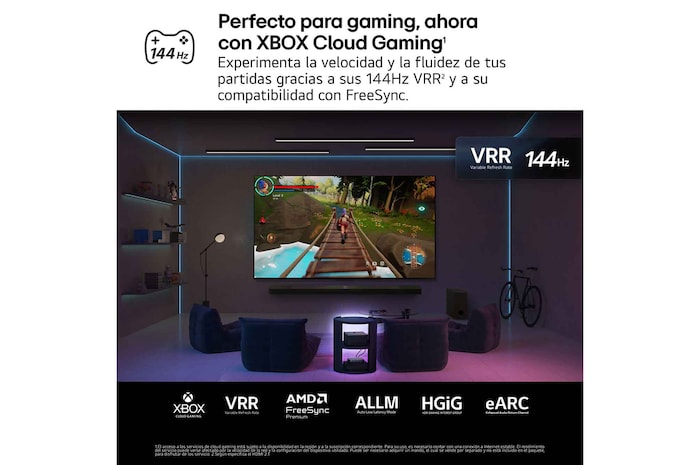 Primer plano de una pantalla de televisor LG TV que muestra cómo funciona la búsqueda con IA. Se abre una pequeña ventana de chat que muestra la consulta del usuario sobre los partidos de deporte que están disponibles. AI search responde por chat y muestra miniaturas de los diferentes tipos de contenidos disponibles. También aparece un mensaje para preguntarle a Microsoft Copilot. 