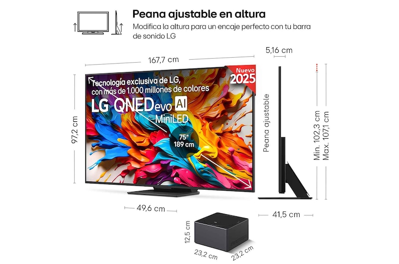 LG Smart TV LG QNED evo MiniLED AI QNED9M inalámbrico 75 pulgadas 4K 2025, 75QNED9MA6B