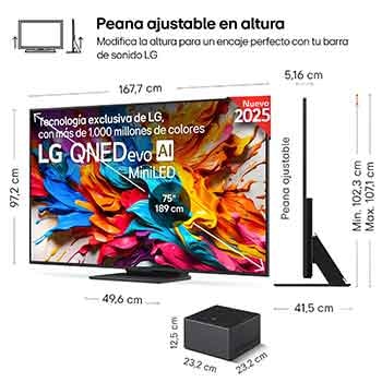 LG Smart TV LG QNED evo MiniLED AI QNED9M inalámbrico 75 pulgadas 4K 2025, 75QNED9MA6B