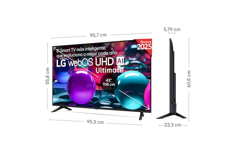 Vista lateral inclinada hacia la izquierda del televisor LG UHD UA73 TV.