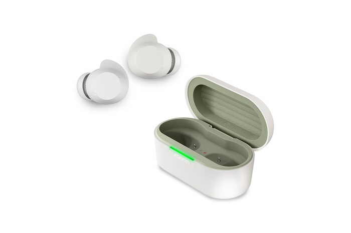 cradle side view with earbuds apart