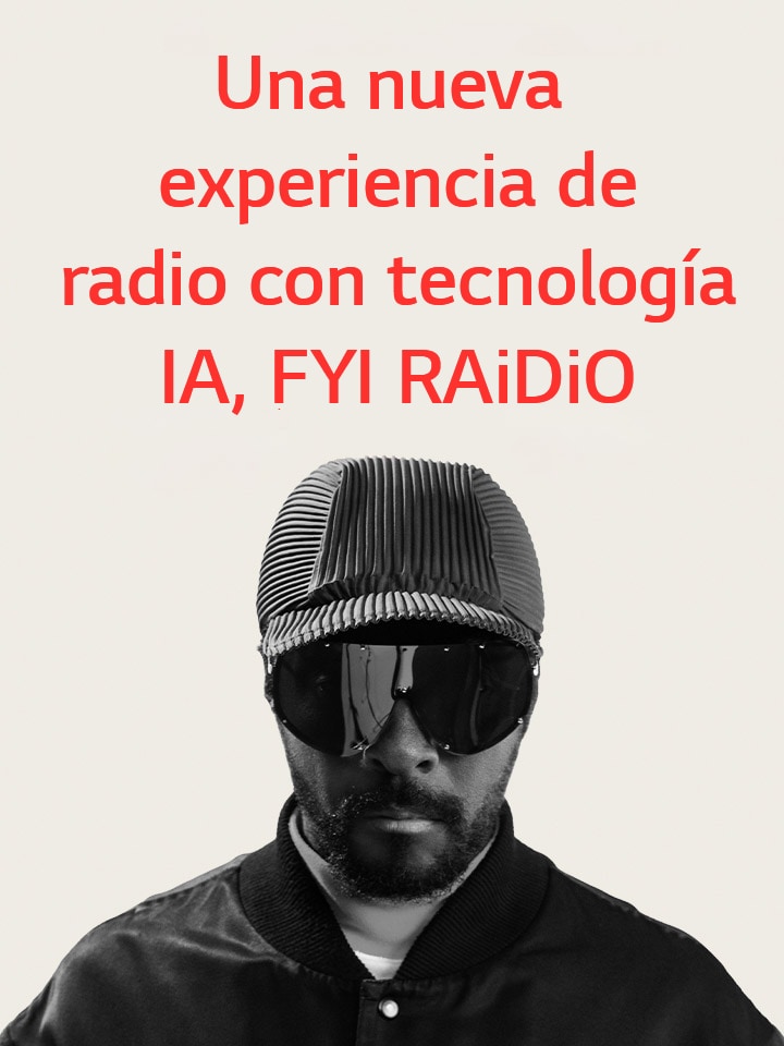 Imagen de will.i.am en blanco y negro con texto del título al lado.